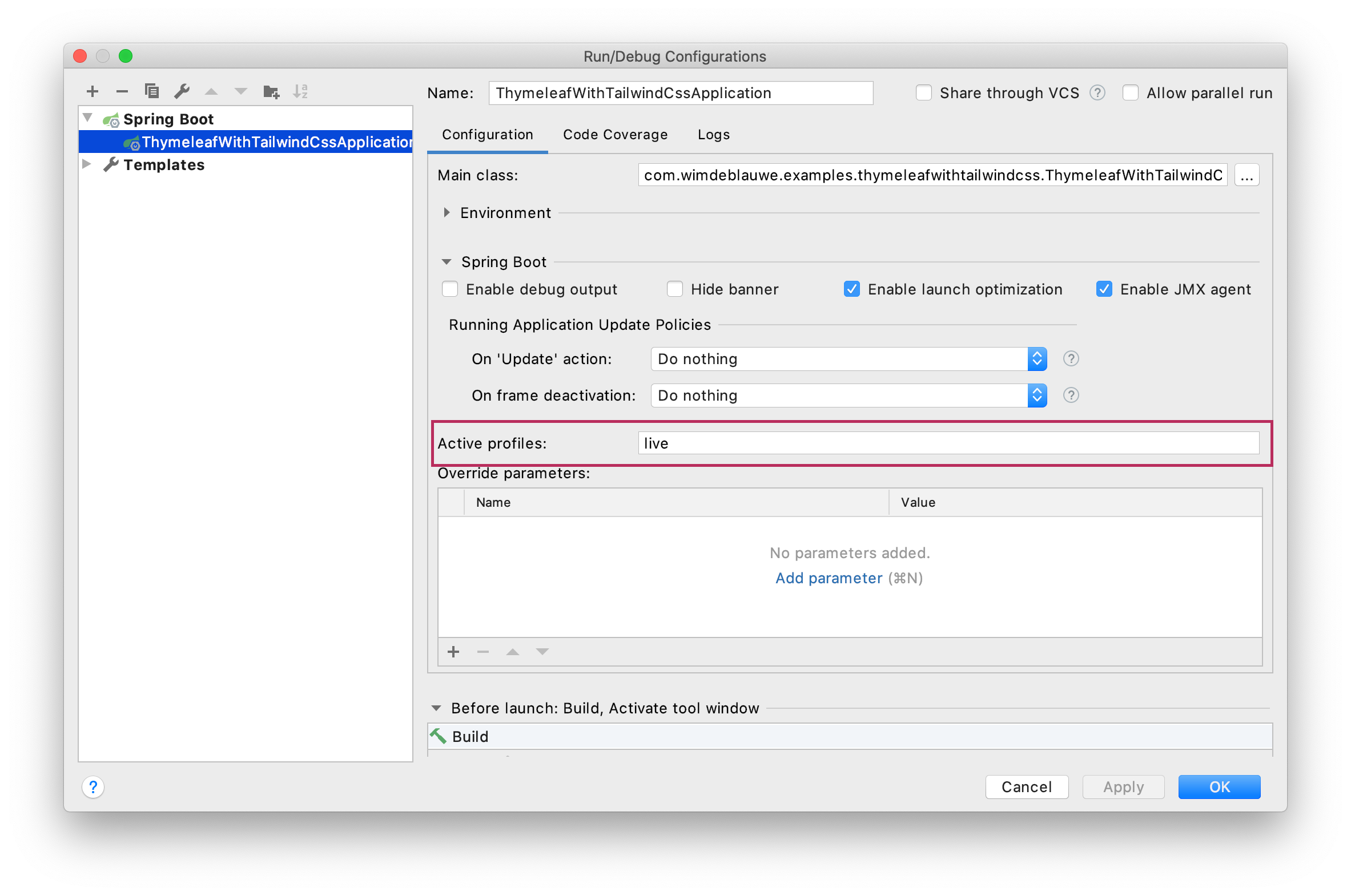 thymeleaf with tailwind css run config