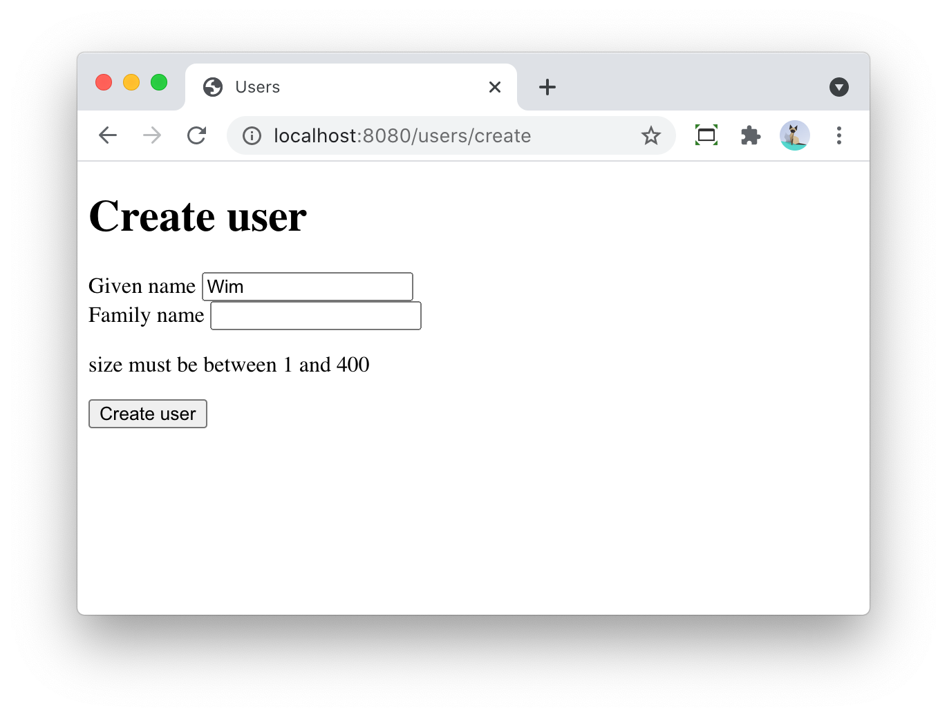 form handling validation error