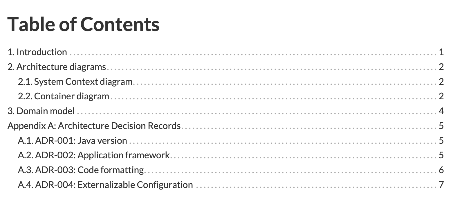 arch docs toc